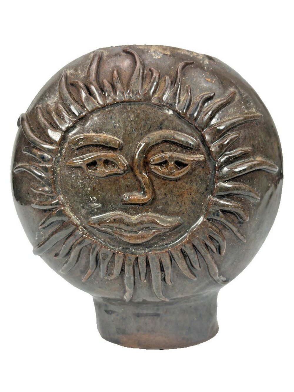 Vintage Handmade Studio Pottery Sun Face Vase